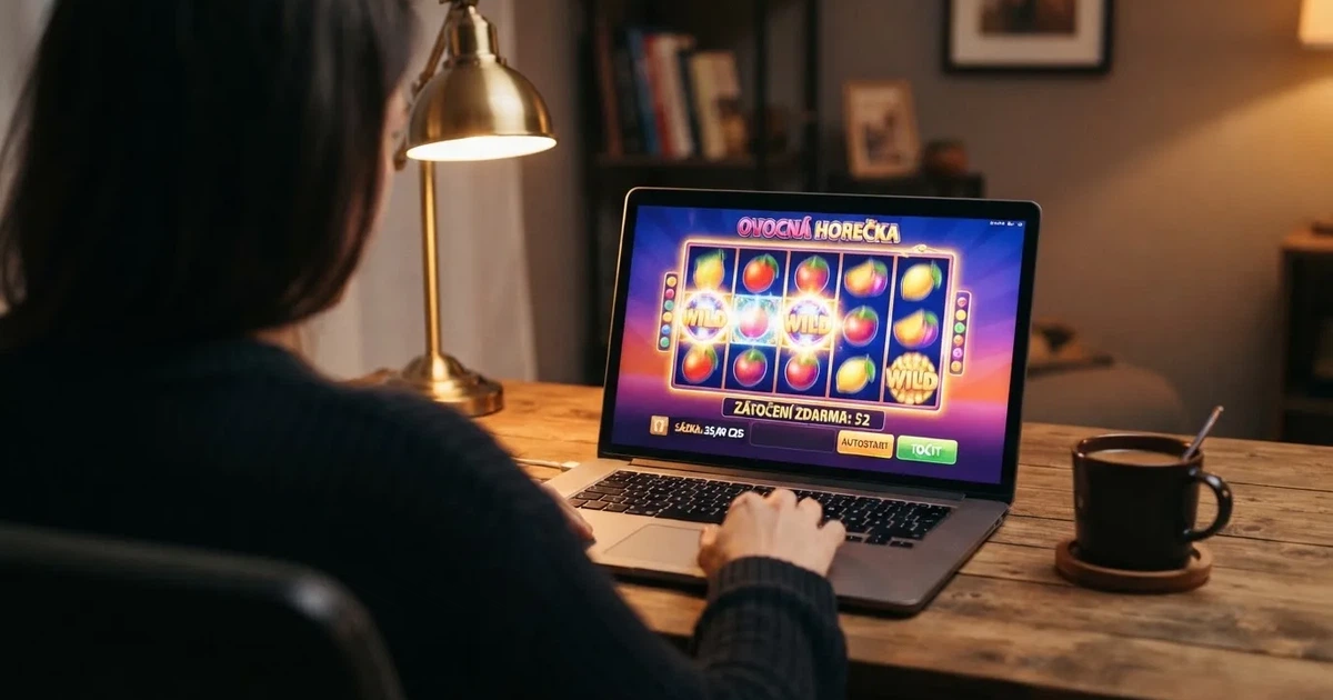 Hráč u online automatu s ukazatelem počtu volných otoček na obrazovce