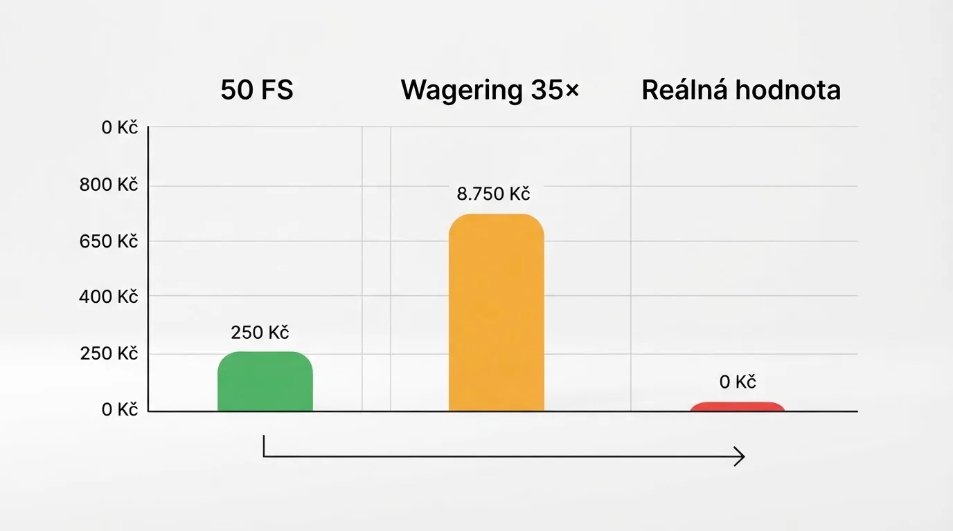 Grafické znázornění výpočtu reálné hodnoty balíčku free spinů — zatočení, násobek wageringu, RTP a výsledná částka po protočení